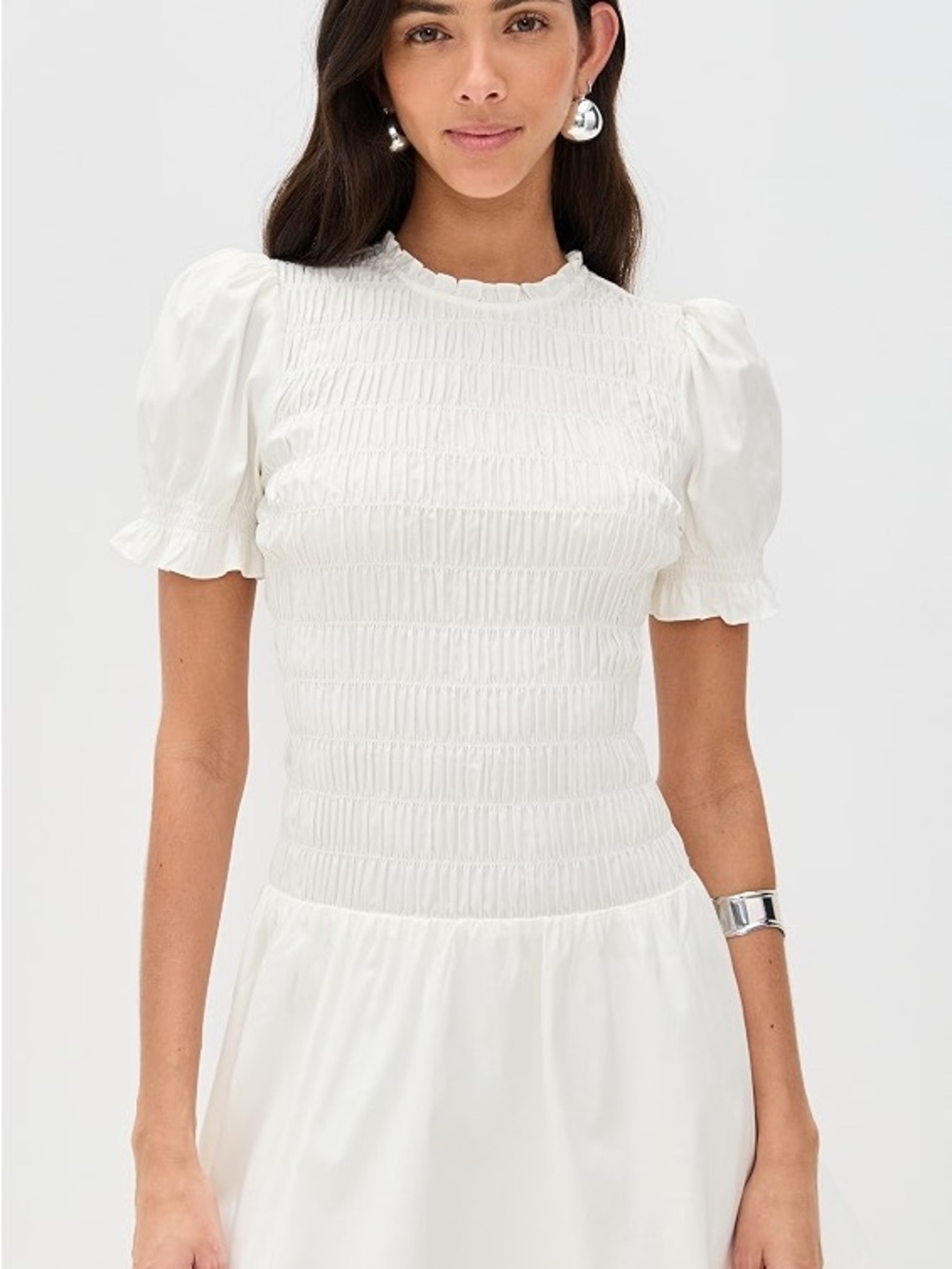 Reformation Leannah White Short Sleeve Smocked Drop Waist Mini Dress Size 4
